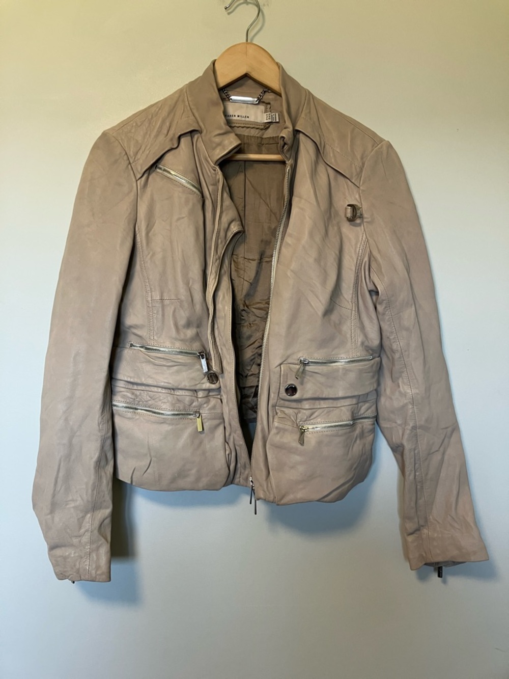 Karen Millen Cream Taupe Leather Jacket